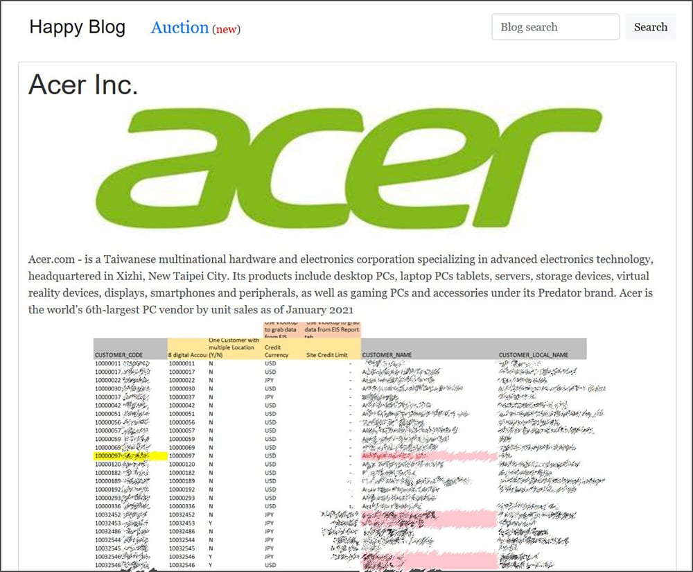 شركة Acer تتعرض لهجوم برنامج الفدية | ديناصور.تك