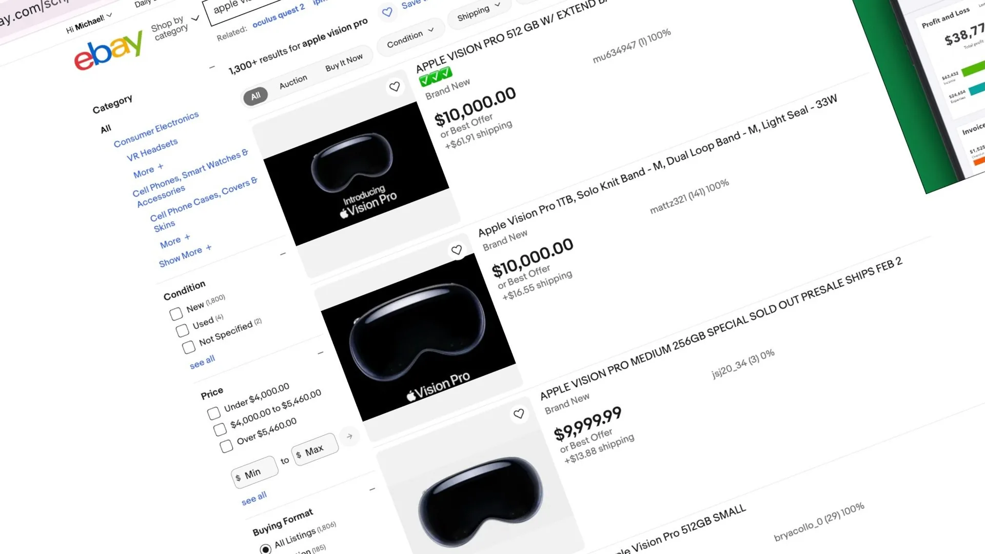 نظارات أبل فيجن برو تباع بأسعار تصل ل 10 آلاف دولار على إيباي
